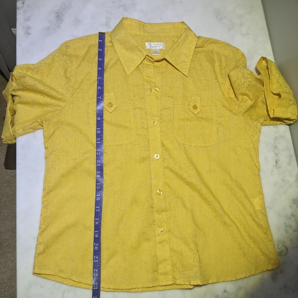 Christopher & Banks Button Tab Sleeve Top / Yellow Floral Pattern Shirt - Picture 11 of 12